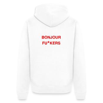 Bonjour Rebel Typo Graphic - Unisex Premium Bio Zip Hoodie - Weiß - Hinten - Thijin (182cm)