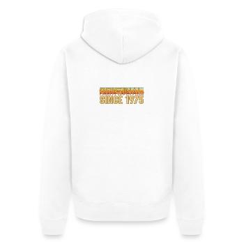 Origins 1975 Vintage Logo - Unisex Premium Organic Zip Hoodie - white - Back - Thijin (182cm)