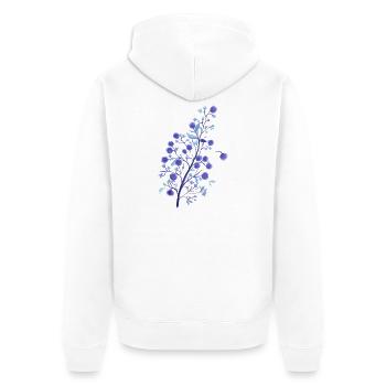 Aquarell Beerenzweig Lavendelblau - Unisex Premium Bio Zip Hoodie - Weiß - Hinten - Thijin (182cm)