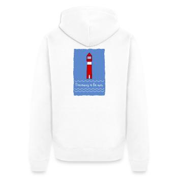 RUHESTAND. FROHEN RUHESTAND. GLÜCKLICHER RUHESTAND - Unisex Premium Bio Zip Hoodie - Weiß - Hinten - Thijin (182cm)