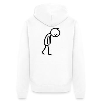 Dessin au trait d'un bonhomme allumette triste - Veste à capuche bio Premium Unisexe - blanc - Dos - Thijin (182cm)