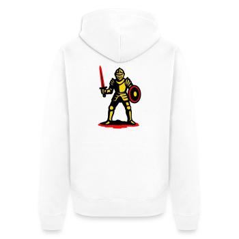 Gelber Ritter mit rotem Schwert - Unisex Premium Bio Zip Hoodie - Weiß - Hinten - Thijin (182cm)