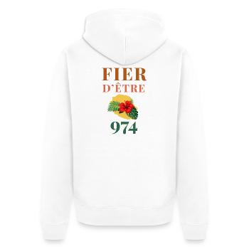 Fier d'être 974 Réunion - Veste à capuche bio Premium Unisexe - blanc - Dos - Thijin (182cm)