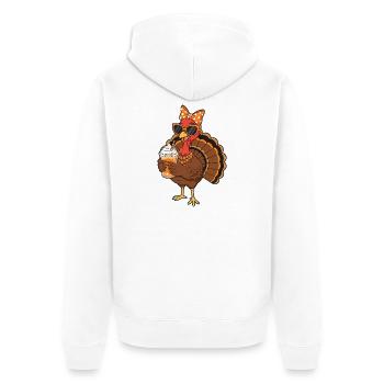 Turkey Coffee Lover Funny Thanksgiving Vibe - Unisex Premium Organic Zip Hoodie - white - Back - Thijin (182cm)