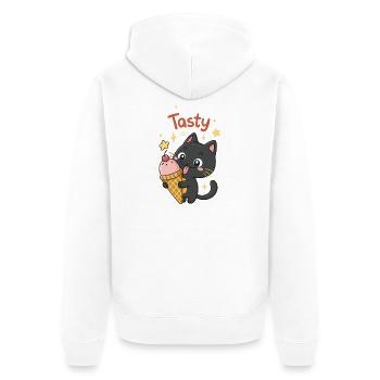 Chat gourmand et crème glacée - Unisex Premium Organic Zip Hoodie - white - Back - Thijin (182cm)