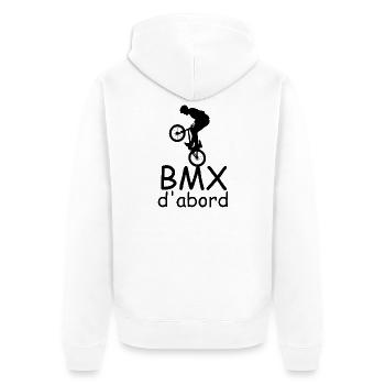 BMX First - Unisex Premium Bio Zip Hoodie - Weiß - Hinten - Thijin (182cm)