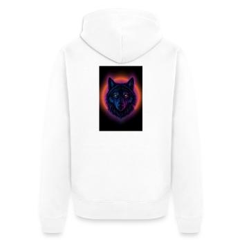 Neon Wolf auf Orange Circle - Unisex Premium Bio Zip Hoodie - Weiß - Hinten - Thijin (182cm)