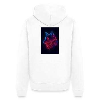 Regenbogen-Neon-Wolf - Unisex Premium Bio Zip Hoodie - Weiß - Hinten - Thijin (182cm)