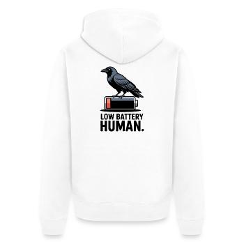 Raven über niedrige Batterie - Unisex Premium Bio Zip Hoodie - Weiß - Hinten - Thijin (182cm)