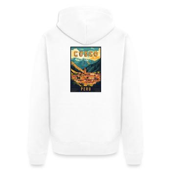 Découvrez Cusco vibrant au Pérou - Art de voyage - Veste à capuche bio Premium Unisexe - blanc - Dos - Thijin (182cm)