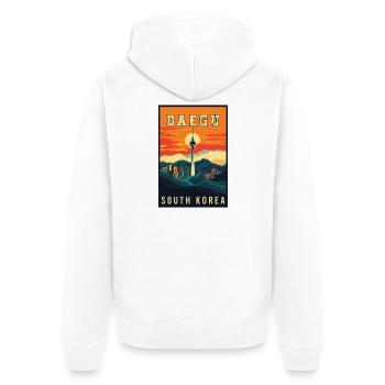 Erleben Sie lebendige Daegu in Südkorea - Unisex Premium Bio Zip Hoodie - Weiß - Hinten - Thijin (182cm)