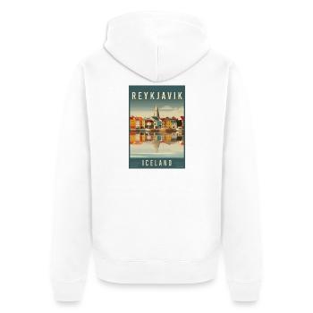 Explore Nordic Cityscape of Reykjavik in Iceland - Unisex Premium Organic Zip Hoodie - white - Back - Thijin (182cm)
