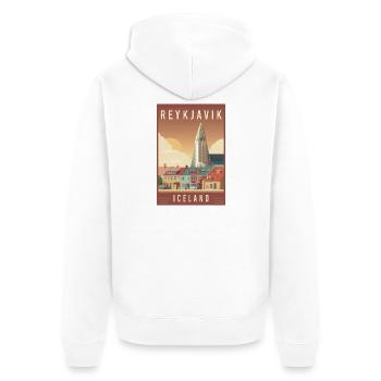 Discover Nordic Cityscape of Reykjavik in Iceland - Unisex Premium Organic Zip Hoodie - white - Back - Thijin (182cm)