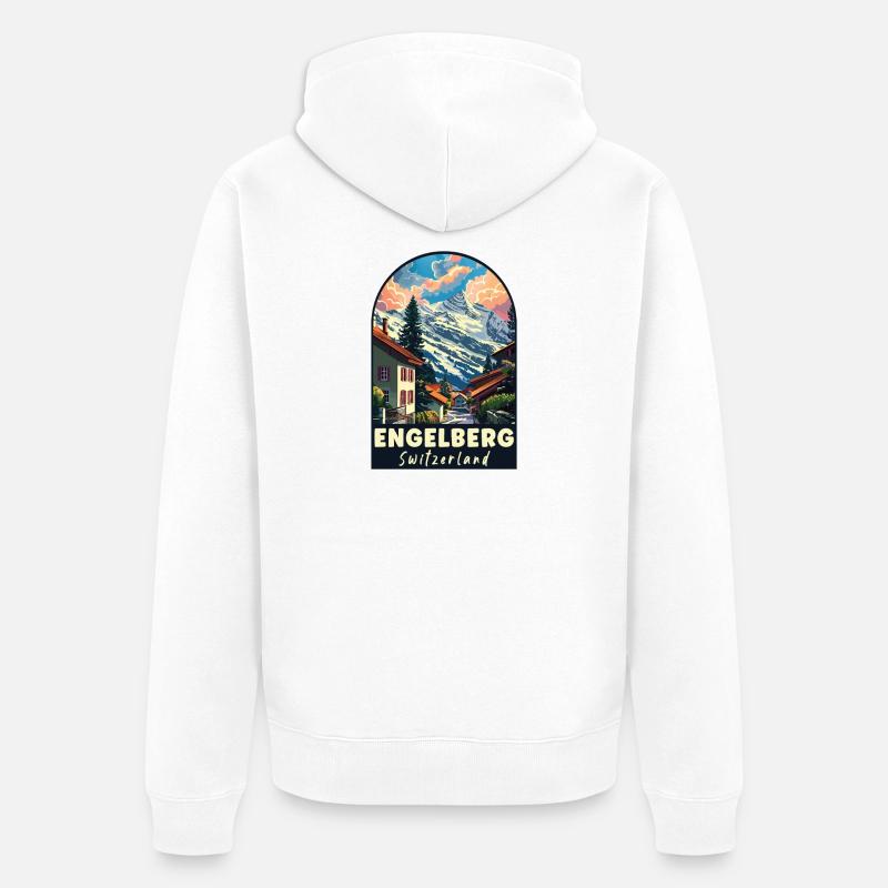 Explorez l’Alpine Engelberg en Suisse - Veste à capuche bio Premium Unisexe - blanc