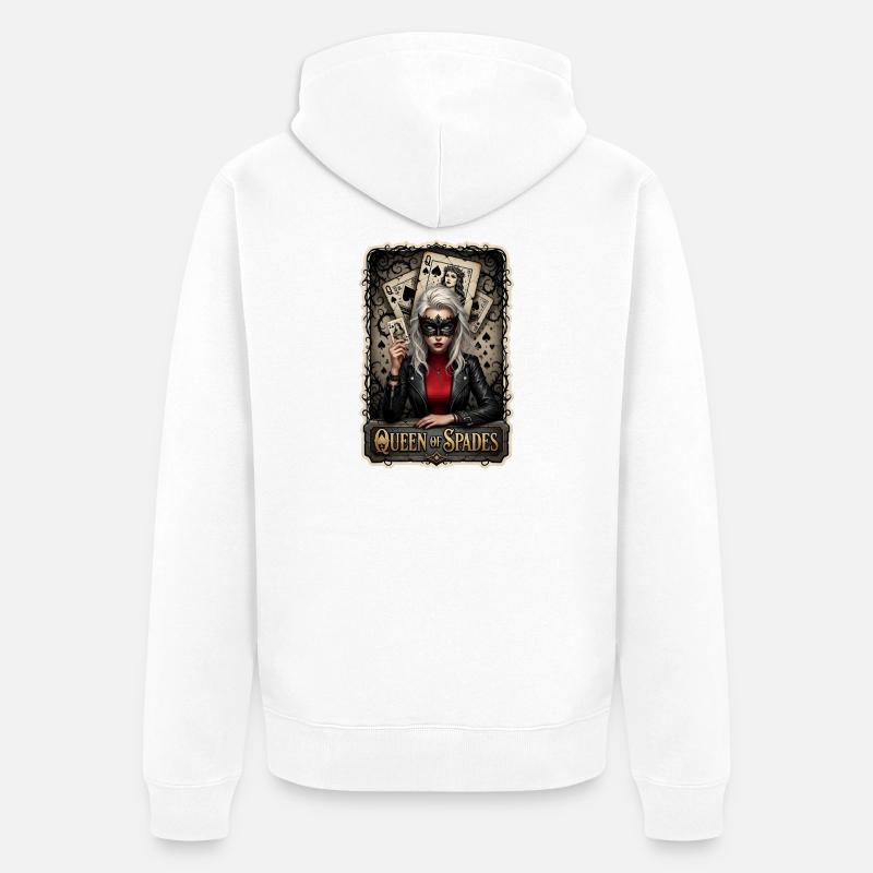 Dame de pique : Thème du poker - Veste à capuche bio Premium Unisexe - blanc