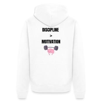 Discipline over motivation - Unisex Premium Organic Zip Hoodie - white - Back - Thijin (182cm)