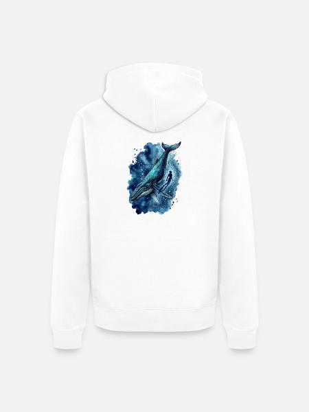 Deep Blue Odyssey Humpback Whale - Unisex Premium Bio Zip Hoodie - Weiß