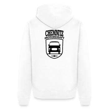 Barkas B1000 Motorkraft Chemnitz Wappen v1.2 - Unisex Premium Bio Zip Hoodie - Weiß - Hinten - Thijin (182cm)