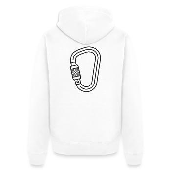 Ikone der Kletterkarabinerlinie - Unisex Premium Bio Zip Hoodie - Weiß - Hinten - Thijin (182cm)