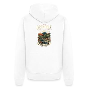 Entdecken Sie die Alpenstadt Grenoble in Frankreich - Unisex Premium Bio Zip Hoodie - Weiß - Hinten - Thijin (182cm)