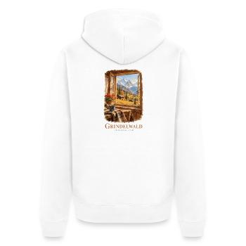 Grindelwald Vintage-Schweizer Charme - Unisex Premium Bio Zip Hoodie - Weiß - Hinten - Thijin (182cm)