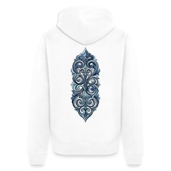 Barockes elegantes blaues Ornament - Unisex Premium Bio Zip Hoodie - Weiß - Hinten - Thijin (182cm)
