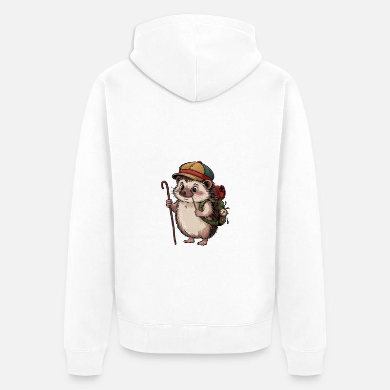 Igel mit Rucksack auf Wanderschaft - Unisex Premium Bio Zip Hoodie - Weiß