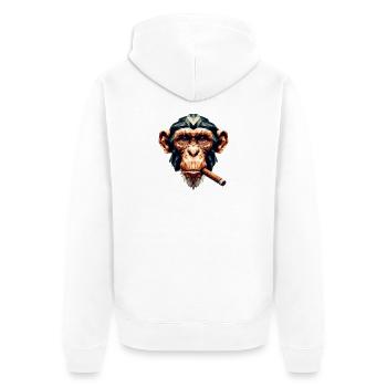 Ein Affe mit Zigarre im Polygon-Stil - Unisex Premium Bio Zip Hoodie - Weiß - Hinten - Thijin (182cm)