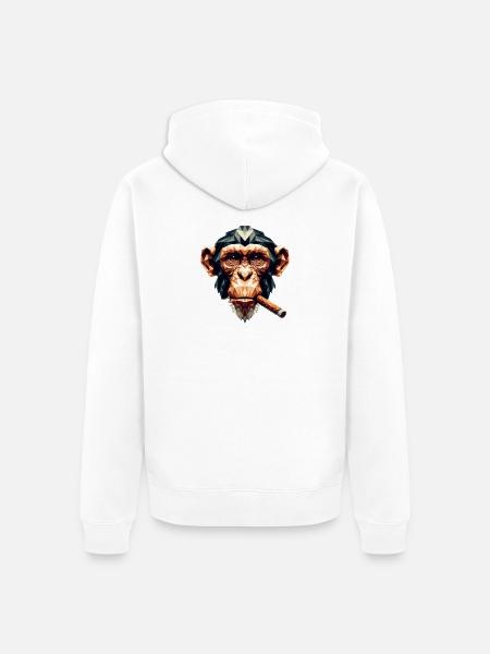Ein Affe mit Zigarre im Polygon-Stil - Unisex Premium Bio Zip Hoodie - Weiß