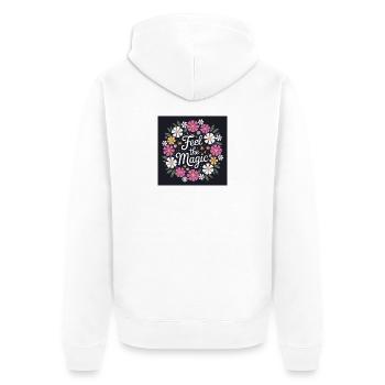 Feel the Magic Blütenkranz - Unisex Premium Bio Zip Hoodie - Weiß - Hinten - Thijin (182cm)