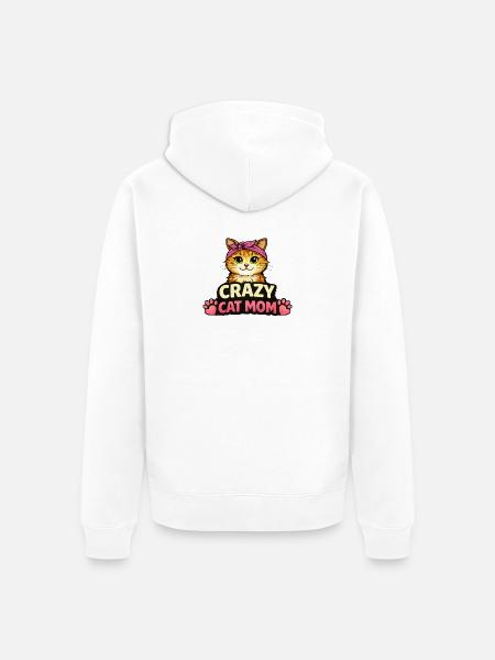 Maman Chat Folle - Veste à capuche bio Premium Unisexe - blanc