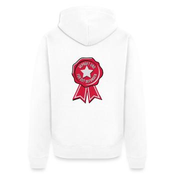 geprüft und für gut befunden - Unisex Premium Bio Zip Hoodie - Weiß - Hinten - Thijin (182cm)