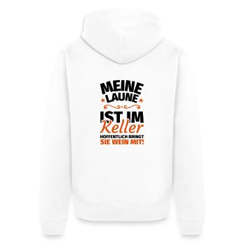 Meine Laune ist im Keller - Unisex Premium Bio Zip Hoodie - Weiß - Hinten - Thijin (182cm)