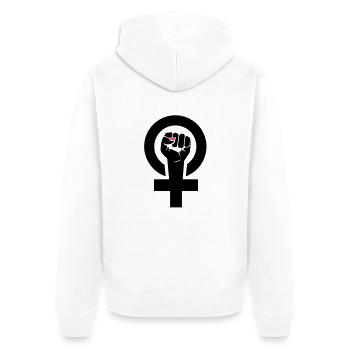 feministin - Unisex Premium Bio Zip Hoodie - Weiß - Hinten - Thijin (182cm)