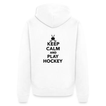 Keep calm and play Hockey - Unisex Premium Organic Zip Hoodie - white - Back - Thijin (182cm)
