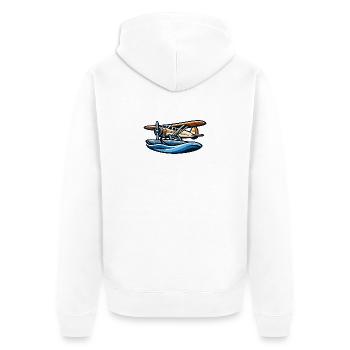 Retro-Seaplane über Wellen - Unisex Premium Bio Zip Hoodie - Weiß - Hinten - Thijin (182cm)