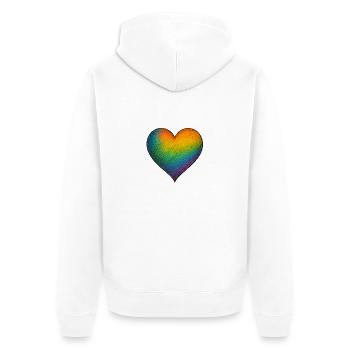 Rainbow Heart – L’amour dans toutes les couleurs - Veste à capuche bio Premium Unisexe - blanc - Dos - Thijin (182cm)
