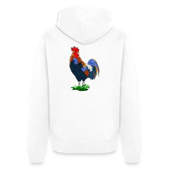 Farbenfroher Hahn im Cartoon-Stil - Unisex Premium Bio Zip Hoodie - Weiß - Hinten - Thijin (182cm)
