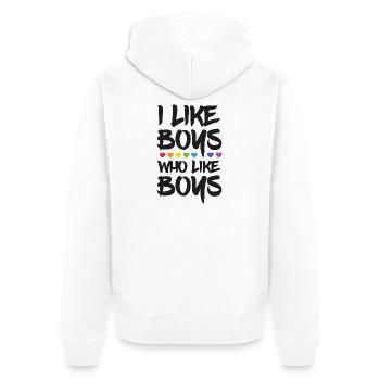 Mois de la fierté LGBTQ - J’aime les garçons qui aiment les garçons - Veste à capuche bio Premium Unisexe - blanc - Dos - Thijin (182cm)