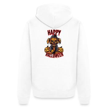 Chien d’Halloween mignon avec des citrouilles - Veste à capuche bio Premium Unisexe - blanc - Dos - Thijin (182cm)