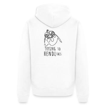 trying to hendl this hühnerliebe dialekt denglisch - Unisex Premium Bio Zip Hoodie - Weiß - Hinten - Thijin (182cm)