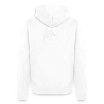 trying to hendl this hühnerliebe dialekt denglisch - Unisex Premium Bio Zip Hoodie - Weiß - Hinten - Thijin (182cm)