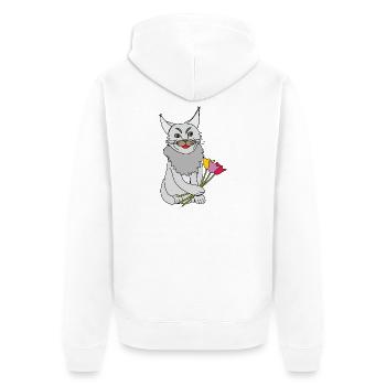 Katze mit Blumenstrauß - Unisex Premium Bio Zip Hoodie - Weiß - Hinten - Thijin (182cm)