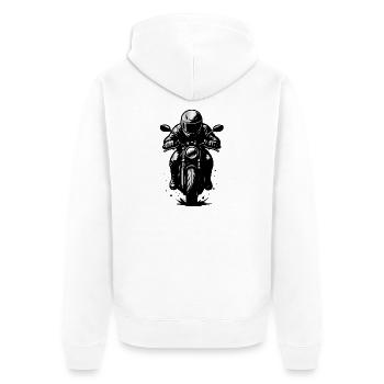 Motorradfahrer im Helm – Frontansicht Illustration - Unisex Premium Bio Zip Hoodie - Weiß - Hinten - Thijin (182cm)