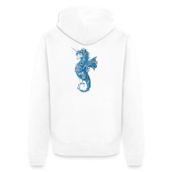 Mystisches Seepferd-Einhorn – kunstvoll & magisch - Unisex Premium Bio Zip Hoodie - Weiß - Hinten - Thijin (182cm)
