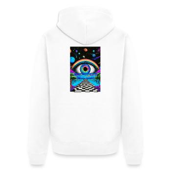 Psychedelische Reise ins All - Unisex Premium Bio Zip Hoodie - Weiß - Hinten - Thijin (182cm)