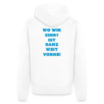 Question: Where are we? Way ahead! - Unisex Premium Organic Zip Hoodie - white - Back - Thijin (182cm)