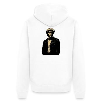 David Michelangelo Noir Rebell Portrait aus Leder - Unisex Premium Bio Zip Hoodie - Weiß - Hinten - Thijin (182cm)