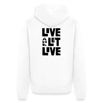 Leben und leben lassen von Cean - Unisex Premium Bio Zip Hoodie - Weiß - Hinten - Thijin (182cm)