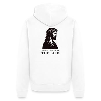 Jesus Silhouette mit Dornenkrone - Unisex Premium Bio Zip Hoodie - Weiß - Hinten - Thijin (182cm)
